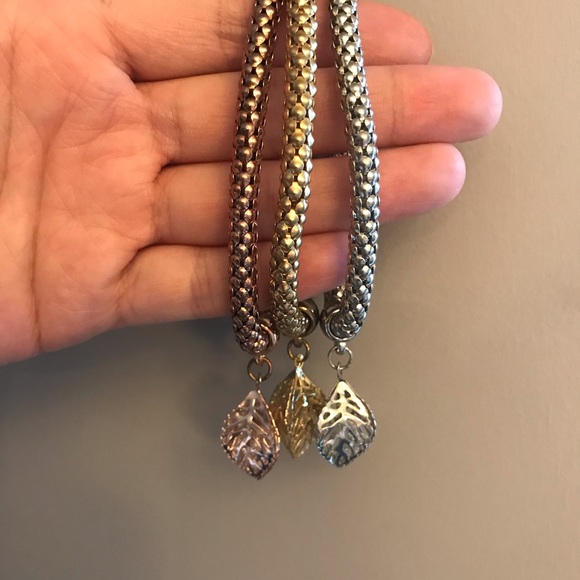 3/$12 Mixed Metal Bracelets With Jeweled Leaf Charm - Picture 5 of 5